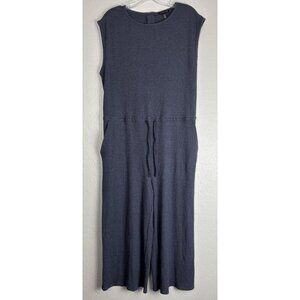 Eileen Fisher Cropped Wide Leg Drawstring Waist Sleeveless Jumpsuit L Blue 1386